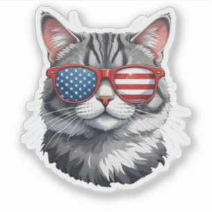 Sticker Chat Portant des lunettes de soleil Drapeau améric