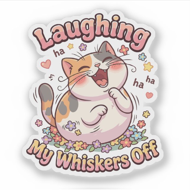 Sticker Chat qui rit à s'en faire tomber les moustaches (Devant)