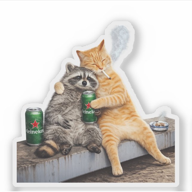 Sticker Chat Raton laveur Fumant Cigarette | Boisson Mémé  (Devant)