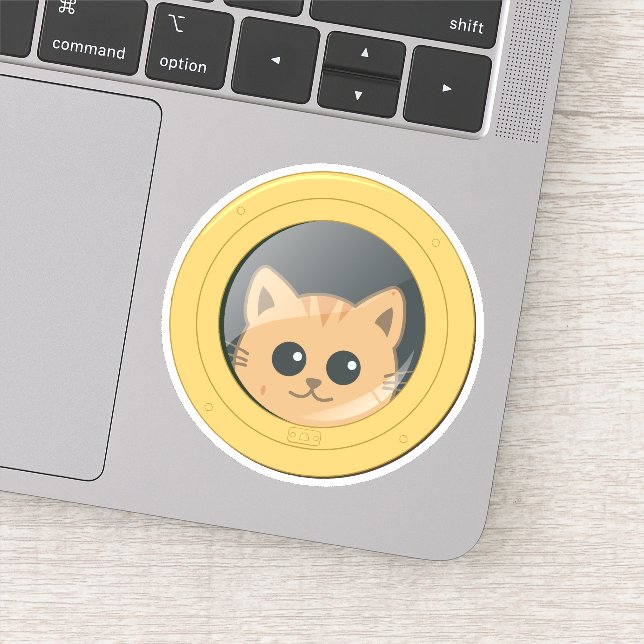 Sticker Chat regardant à travers le hublot de bateau (Détail)