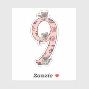 Sticker Chat Siamese Neuvième Anniversaire Pour Enfants Ch