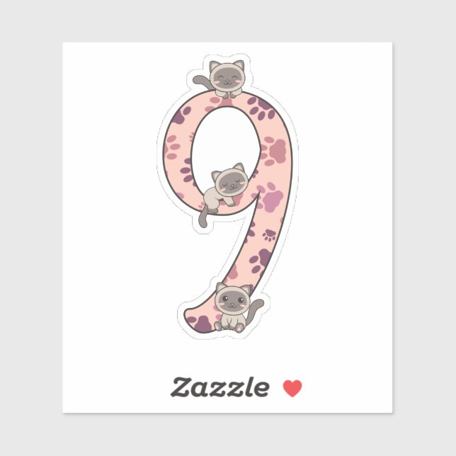 Sticker Chat Siamese Neuvième Anniversaire Pour Enfants Ch (Feuille)