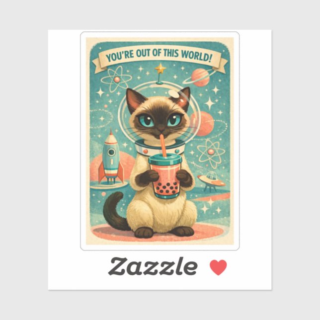 Sticker Chat siamois Atomic Boba hors de ce monde (Feuille)