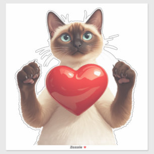 Sticker Chat Siamois Avec Cœur Rouge Et Regard Affectueux