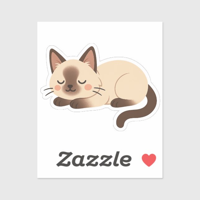 Sticker Chat siamois – Douce Kitty Brune et Crème Endormie (Feuille)