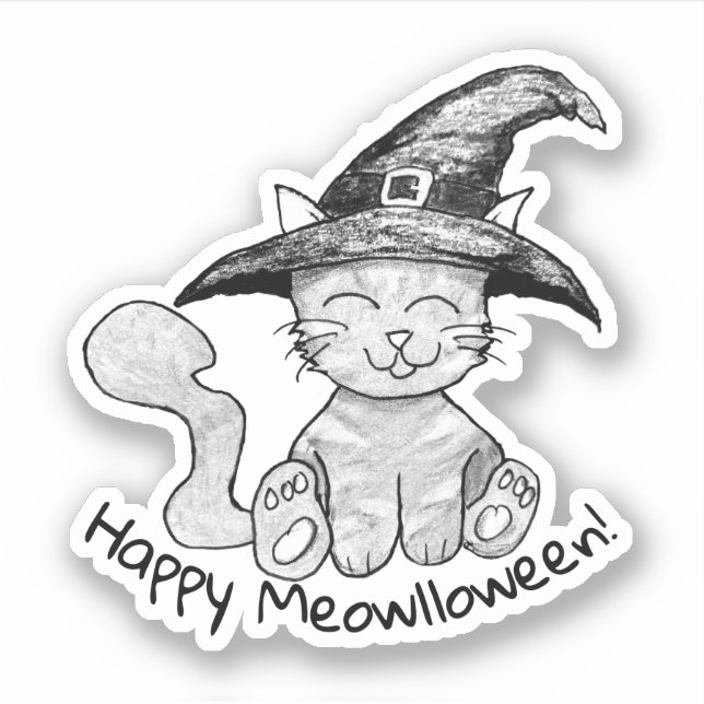 Sticker Chat sorcier Halloween (Devant)