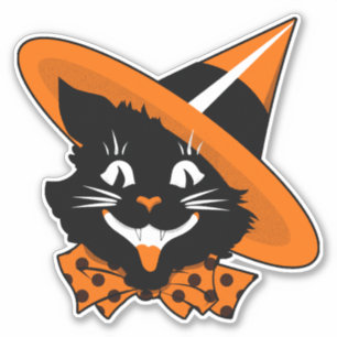Sticker Chat sorcière de décoration d'Halloween vintage