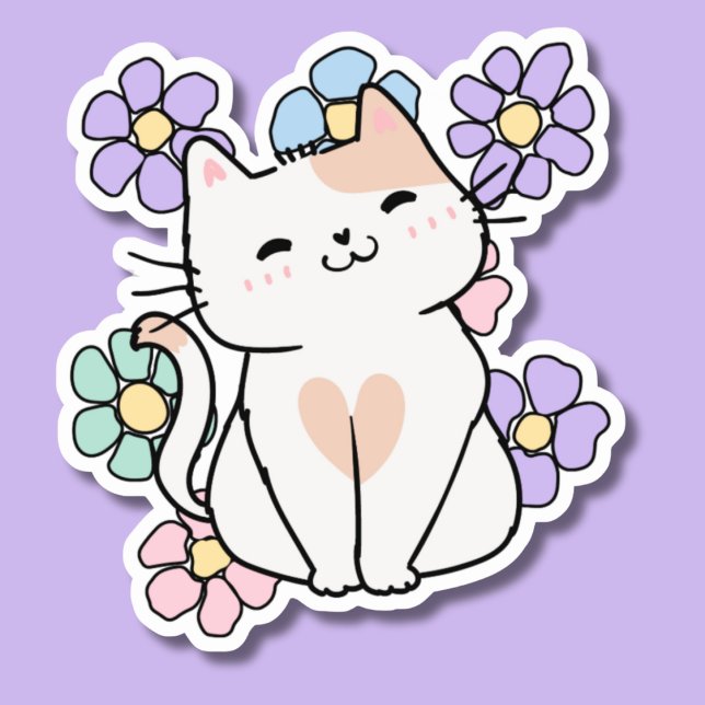 Sticker Chat souriant avec Fleurs étanche (Créateur téléchargé)