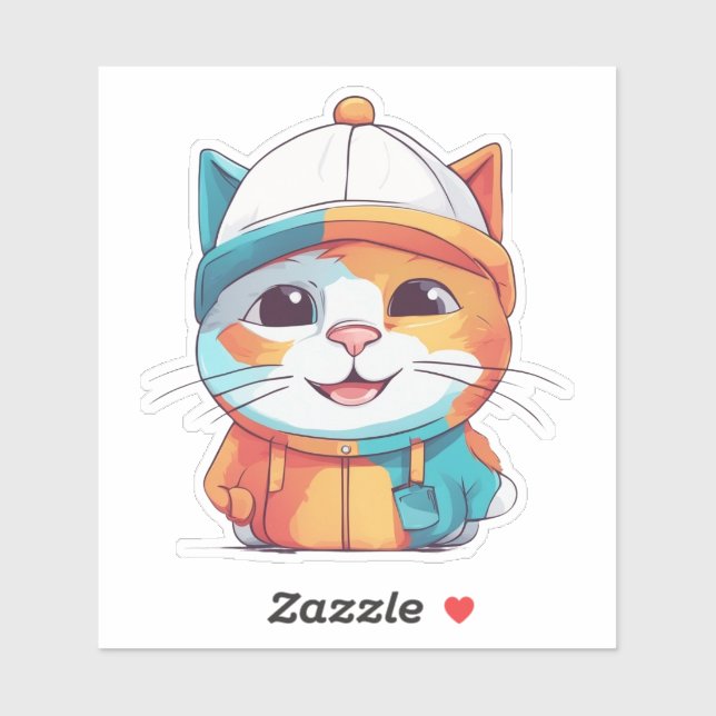 Sticker Chat souriant Portant un Casquette Clipart-78199 (Feuille)