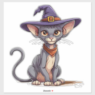 Sticker Chat Sphynx adorable avec un chapeau de sorcière