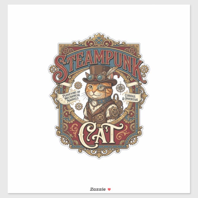 Sticker Chat Steampunk Steampunk Chat Vintage (Feuille)