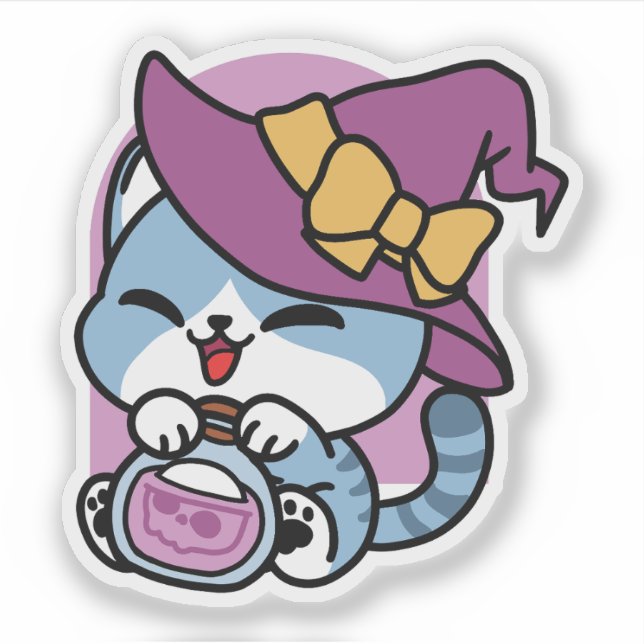 Sticker Chat Tabby Halloween – Chapeau de Sorcière & Art d (Devant)