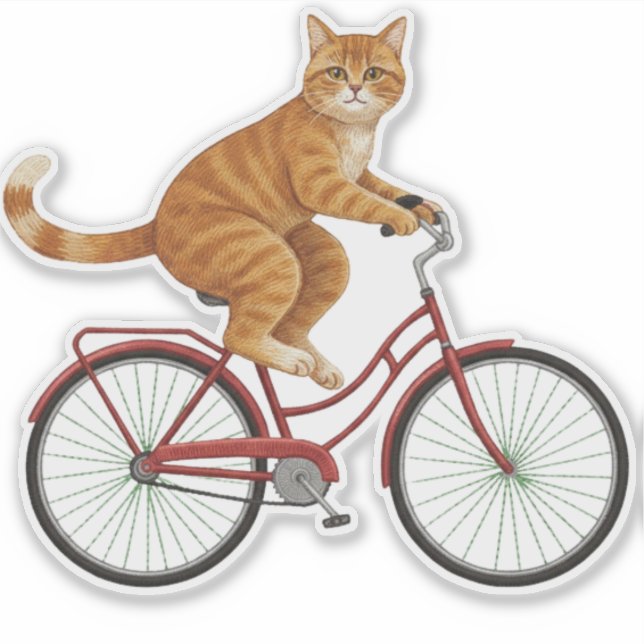 Sticker Chat tigré orange sur un vélo  (Devant)