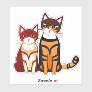 Sticker Chat tigre rayé et chaton gingembre