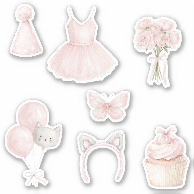 Sticker Chat Tutu Roses Roses Ballons Cupcake (Devant)