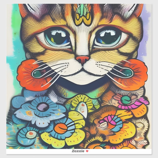 Sticker Chat vintage Louis Wain Style (Feuille)