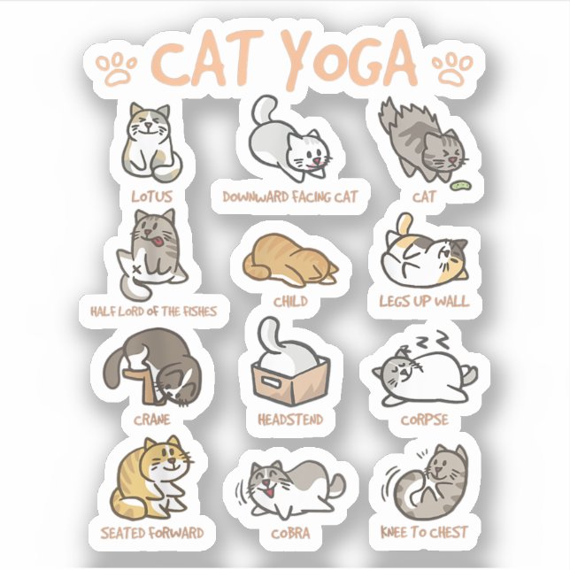 Sticker Chat Yoga Poses Chats Pratiquer Mindfulness Médita (Devant)
