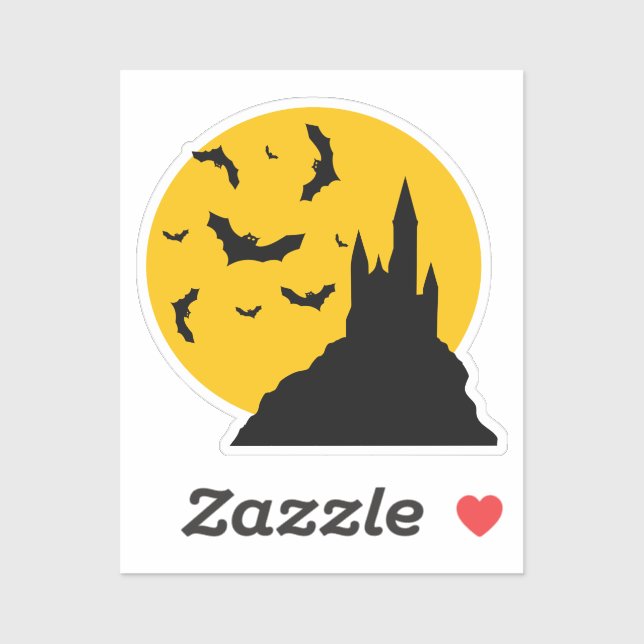 Sticker Château hanté avec lune et chauves-souris (Feuille)