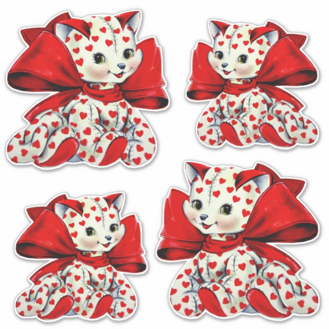 Sticker Chaton blanc avec des cœurs Art de la Saint-Valent (Devant)
