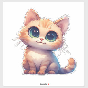 Sticker Chaton de dessin animé adorable avec de grands yeu