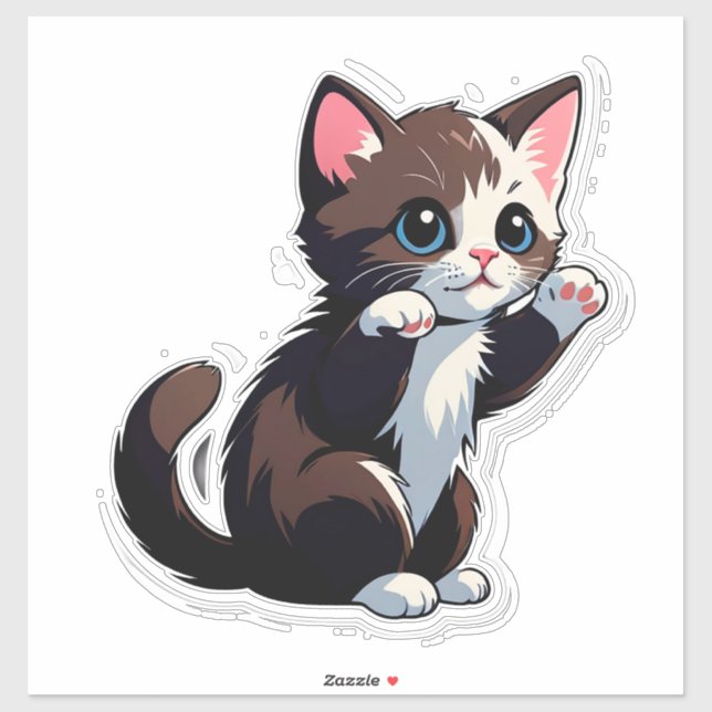 Sticker Chaton de dessin animé joueur (Feuille)