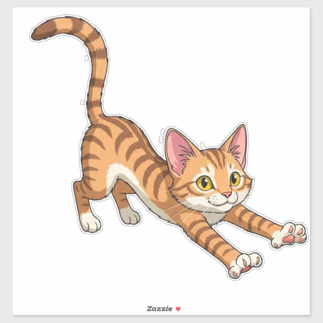 Sticker Chaton de dessin animé orange joueur (Feuille)