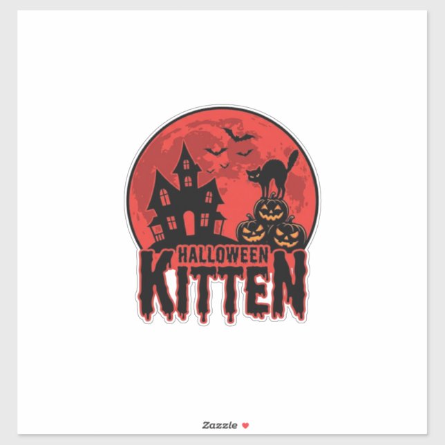 Sticker Chaton d'Halloween Maison Hantée Chat Graphique_1 (Feuille)
