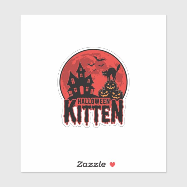 Sticker Chaton d'Halloween Maison Hantée Chat Graphique_1 (Feuille)