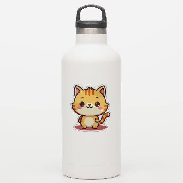 Sticker Chaton Kawaii Orange Tigré – Pose Endormie (Gourde)