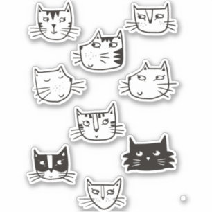 Sticker chaton noir et blanc mignon