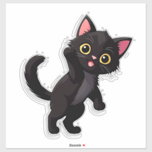Sticker Chaton noir mignon dessin animé avec de grands yeu