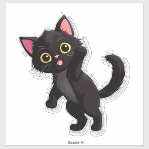 Sticker Chaton noir mignon dessin animé avec de grands yeu