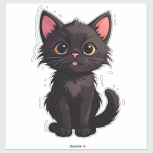 Sticker Chaton noir mignon dessin animé avec de grands yeu
