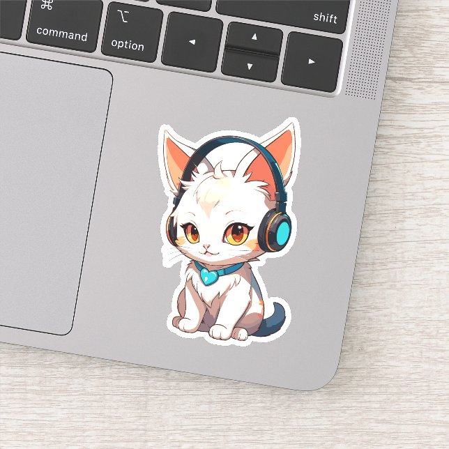 Sticker Chaton Stylé avec Écouteurs (Détail)