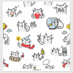 Sticker Chats amusants, lait et magie.