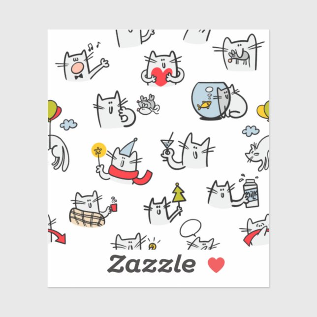 Sticker Chats amusants, lait et magie. (Feuille)