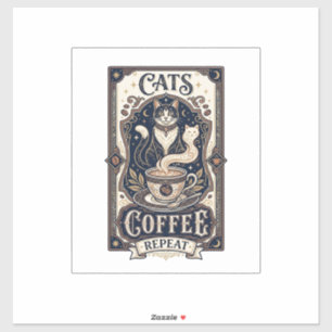 Sticker Chats Café Répéter Chat Café Vintage Vector Art S