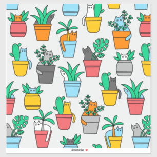 Sticker Chats dans les pots à fleurs