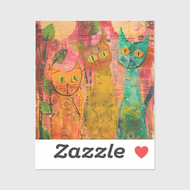 Sticker Chats d'aquarelle de Boho - Art de la féline terre (Feuille)