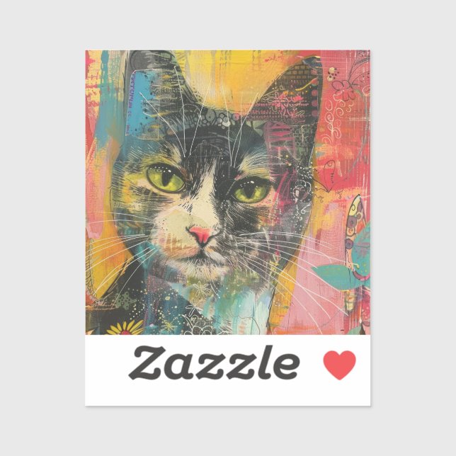 Sticker Chats d'aquarelle de Boho - Art Feline de Terre (6 (Feuille)