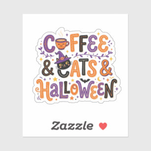 Sticker Chats de café mignons et typographie d'Halloween e