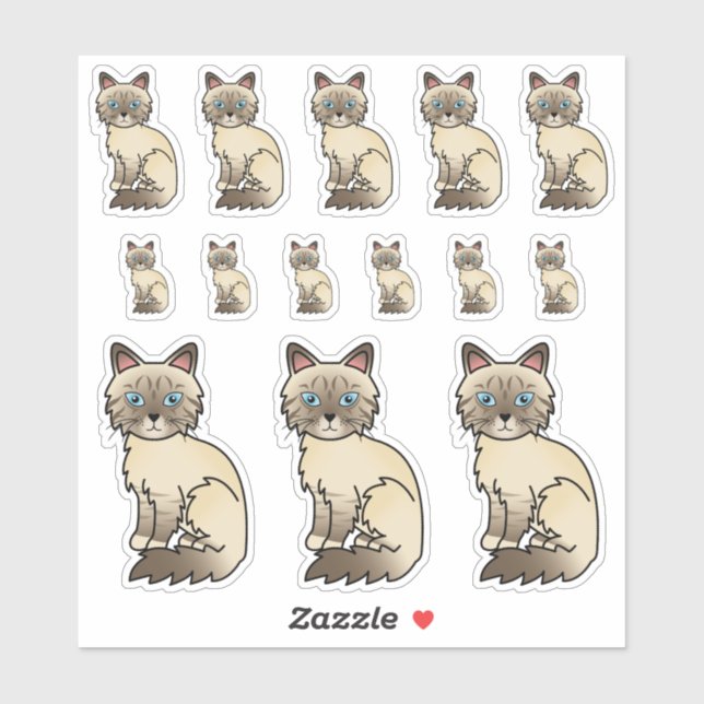 Sticker Chats de dessin animé Birman/Ragdoll au point choc (Feuille)
