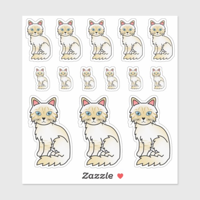 Sticker Chats de dessin animé Birman / Ragdoll tabby crème (Feuille)