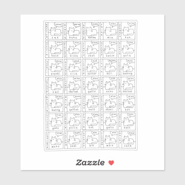 Sticker Chats de dessin animé différents langues Miaou  (Feuille)