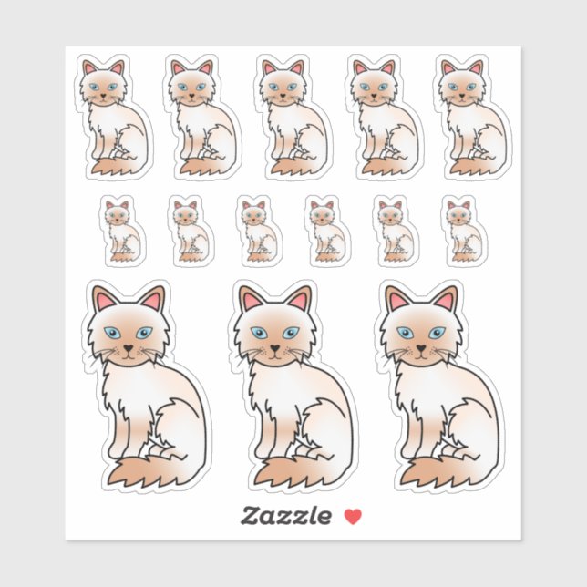 Sticker Chats de dessin animé mignons Birman / Ragdoll à p (Feuille)