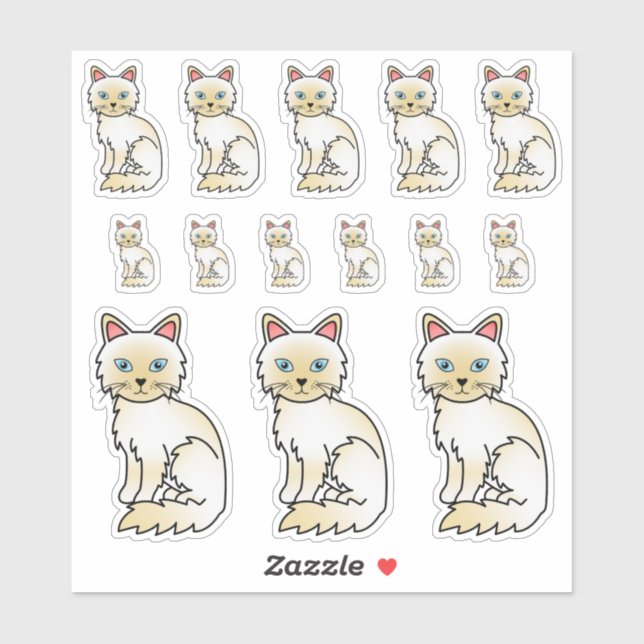 Sticker Chats de dessin animé mignons Birman / Ragdoll au  (Feuille)