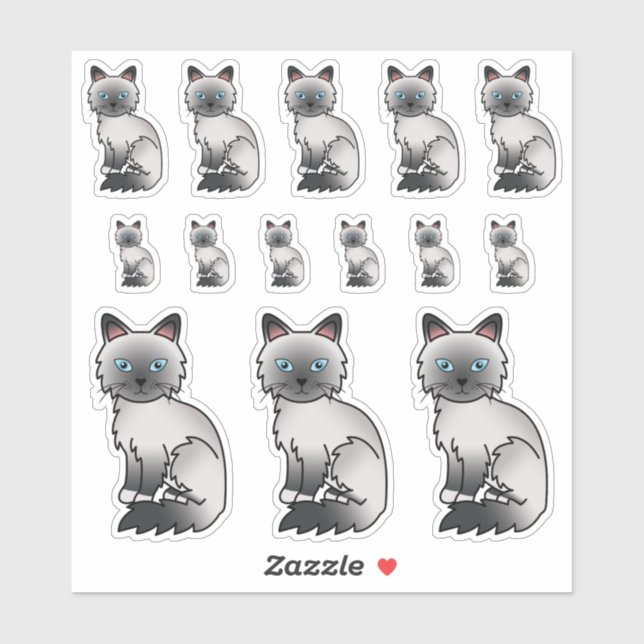 Sticker Chats de dessin animé mignons Birman / Ragdoll au  (Feuille)