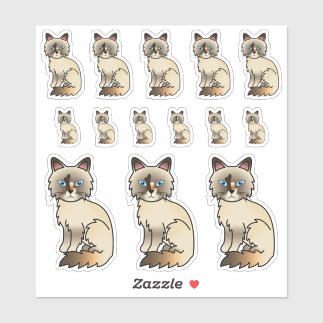 Sticker Chats de dessin animé mignons Birman / Ragdoll éca (Feuille)