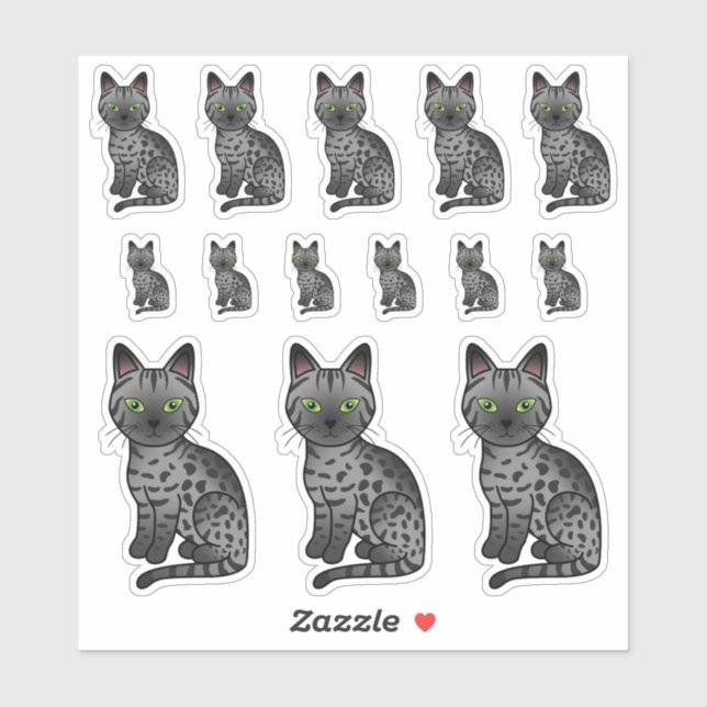 Sticker Chats de dessin animé mignons Egyptian Mau fumée (Feuille)