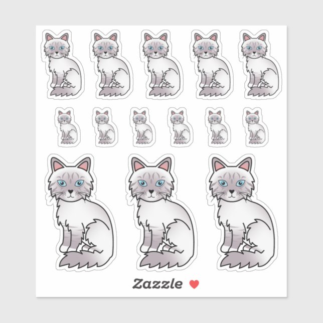 Sticker Chats de dessin animé mignons Tabby Lilac Point Bi (Feuille)